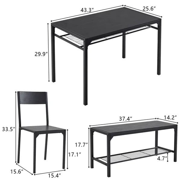 ALFRESCO for Includes Black 4 Small Chairs, Dining Bench, 4-Piece 2 1 Ideal - Table Set for Spaces