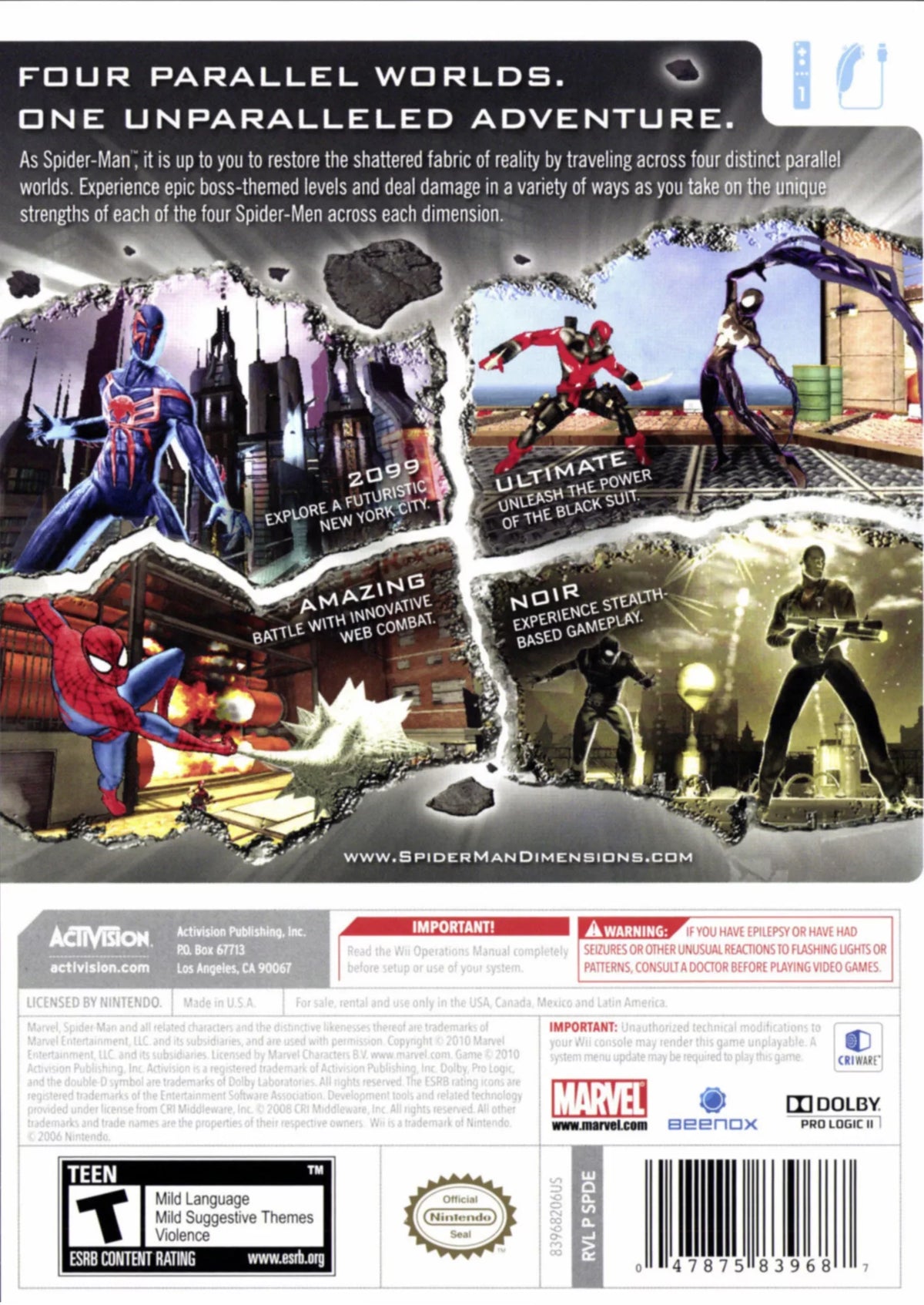 Shattered Nintendo Spiderman: Wii | Dimensions