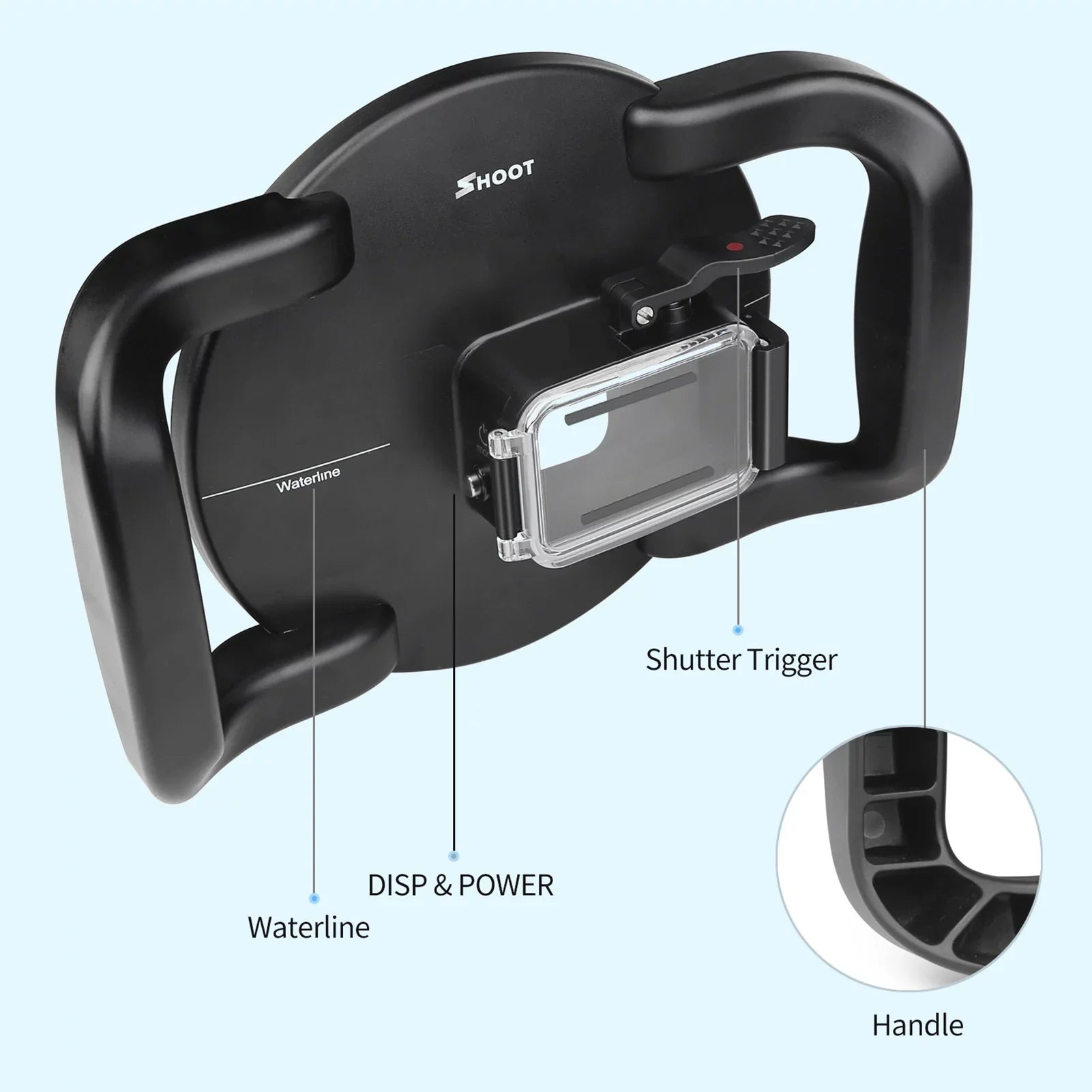 Port Wide Dual Black XTGP559, SHOOT and 45m 180° 9 Handle, Waterproof for Dome Waterproof, Case 10 Angle