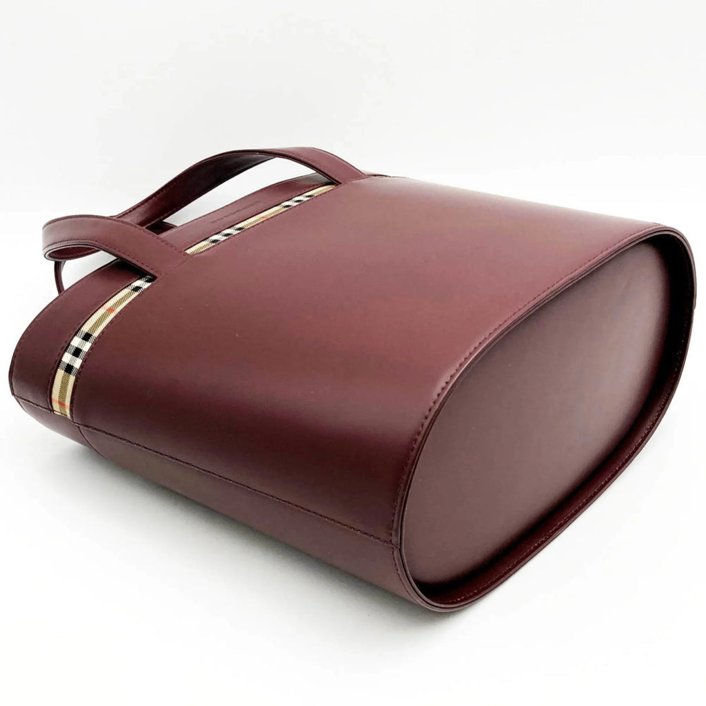 Handbag Fashion USED Formal BURBERRY Ladies Leather Burberry Check (Good) Nova Bag Bordeaux Tote Red Pre-Owned