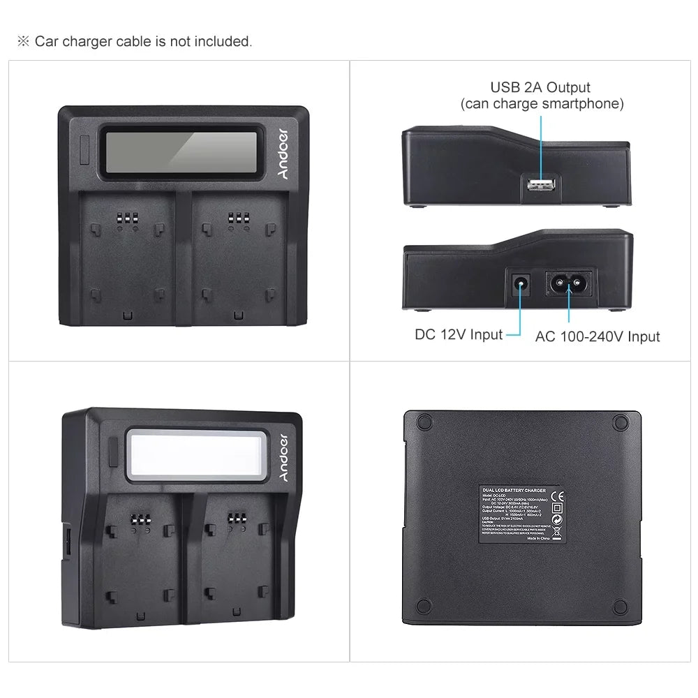 Channel LCD A7SIII Sony Replacement A7III Battery Dual A7RIII NP-FZ100 A9 Andoer for