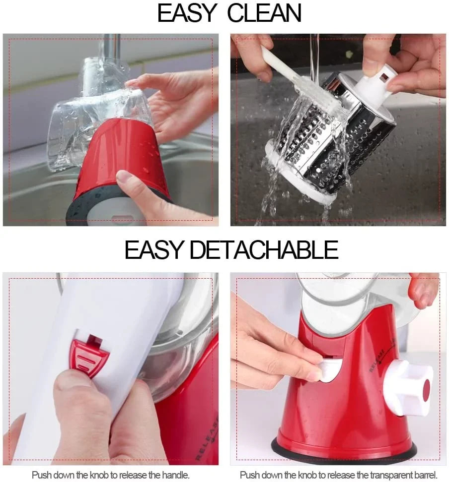 with Slicer red) Grater Drum and Manual Vegetable Bladea 3 Rotary Peeler Shredder- Nut Cheese Cleaning (White Ourokhome Grinder Brush