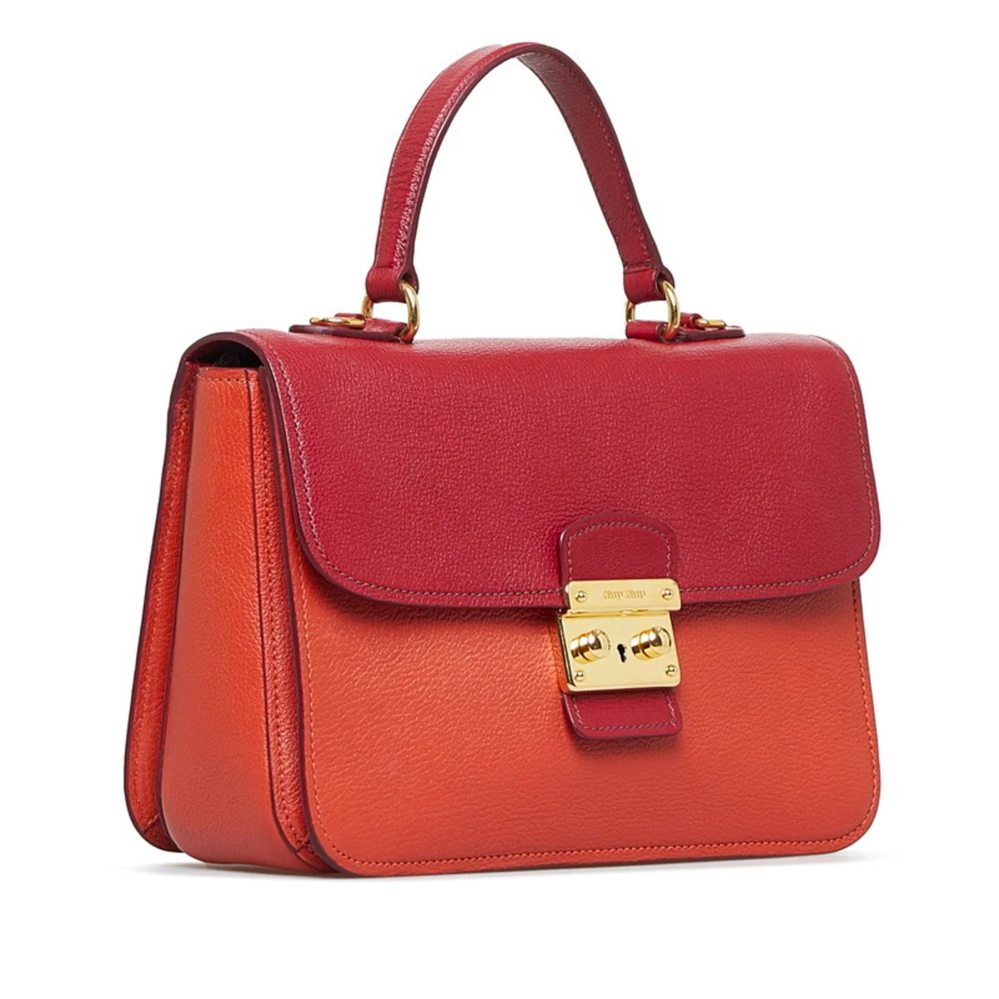 Miu MIUMIU Shoulder Madras (Good) RN0726 Ladies Miu Pre-Owned Bag Bicolor Handbag Leather Red Miu Orange