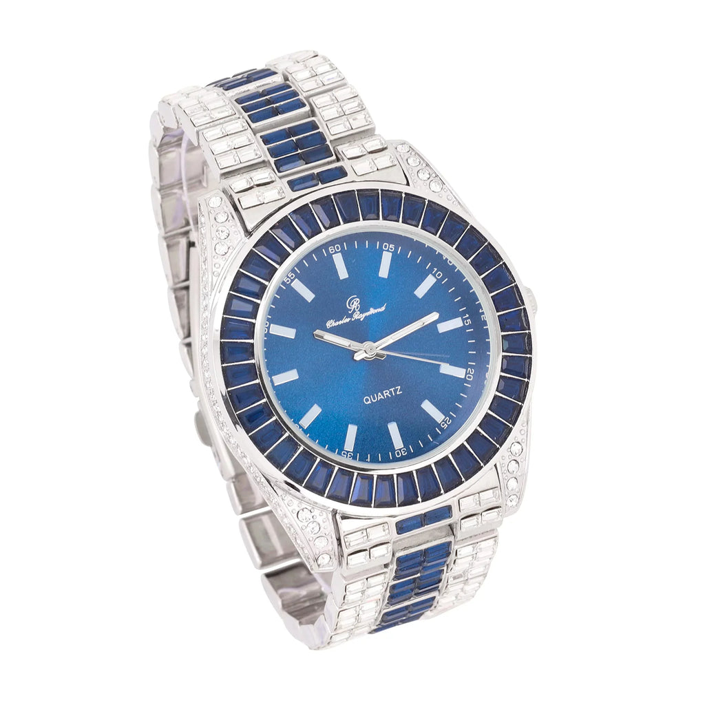 Raymond Crysal The Colorful Bling'ed and of Charles ST10377S Blue Down - Jet Wrist Clear with Bust Flawless Watch Newest Lotta Timepiece Baquettes! Whitest and The Out on