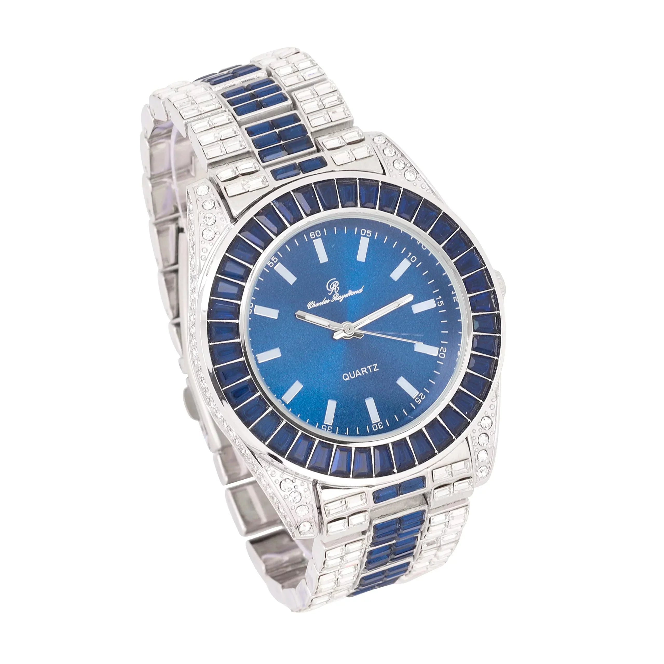 Raymond Crysal The Colorful Bling'ed and of Charles ST10377S Blue Down - Jet Wrist Clear with Bust Flawless Watch Newest Lotta Timepiece Baquettes! Whitest and The Out on