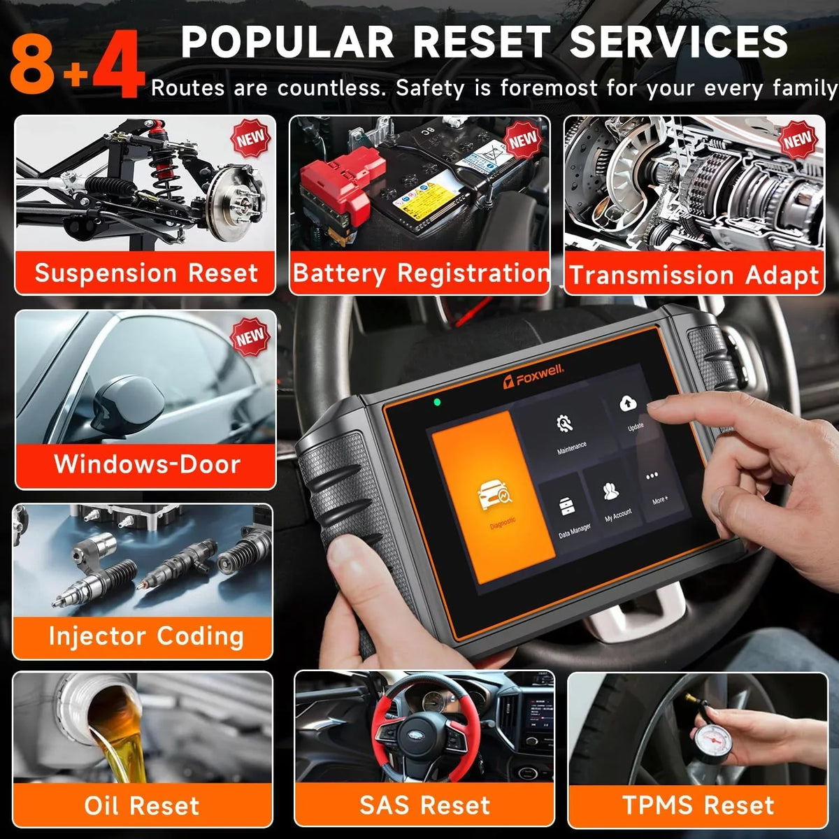 Throttle NT726 Diagnostic Injector Reset Reader System ABS Service Automotive All OBD2 Gift: 12 BMS Reset Automotive OBDII FOXWELL Scanner, Tester Code Suspension Coding Tool Bleeding Battery Scanner