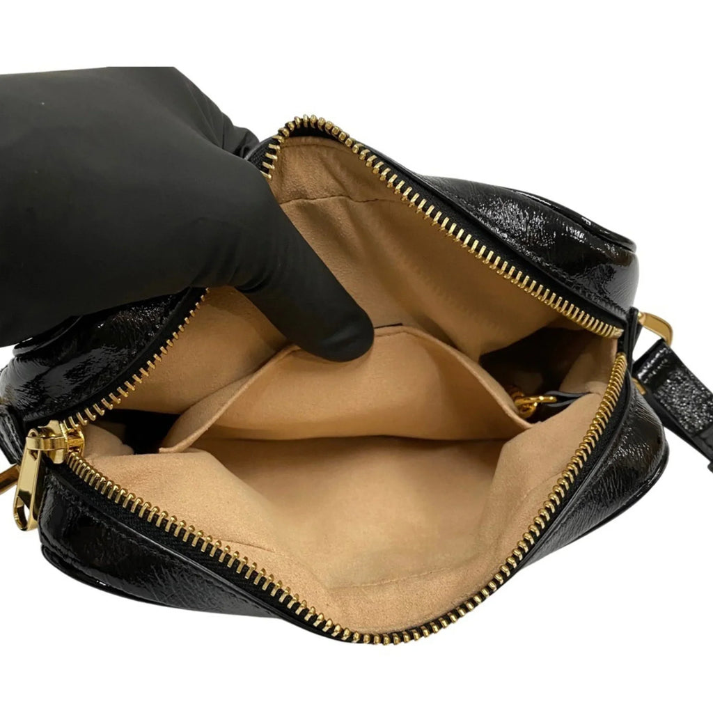 Leather Line Enamel Genuine Black Pre-Owned Shoulder Mini (Good) GUCCI Suede Gucci Sherry Ophidia Bag Hardware GG