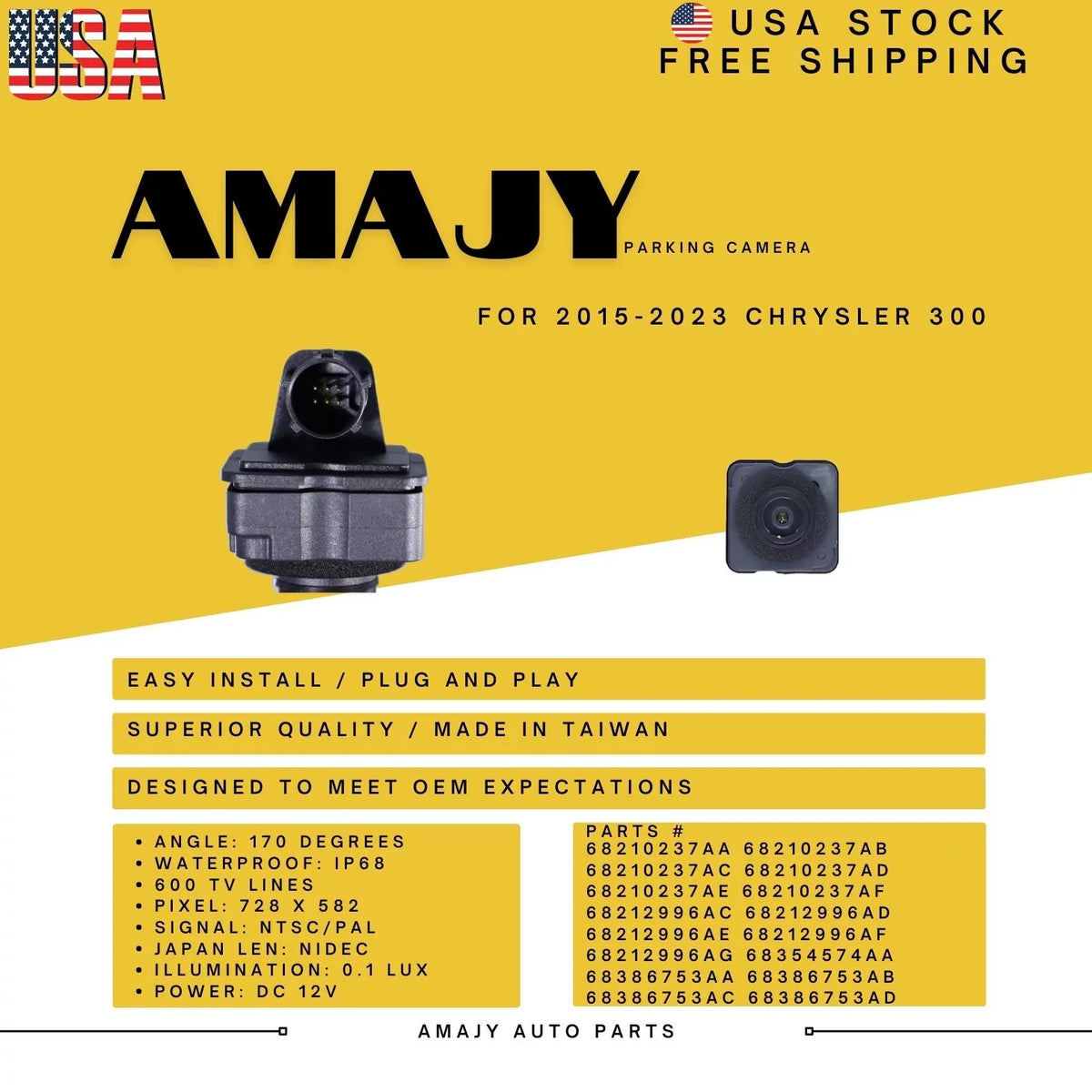 15-23 68212996AC/AD/AE; 68354574AA; 68386753AA Camera Backup 68210237AA/AB/AC; for 300 Chrysler Replaces