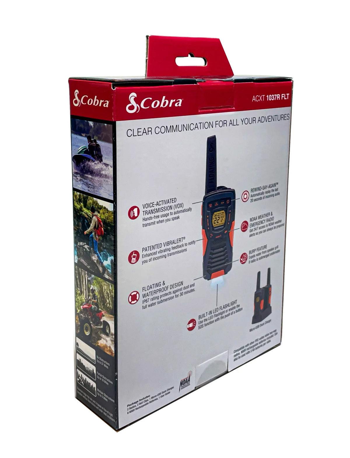 37-mile ACXT1037R-FLT Walkie (2-Pack) Cobra Floating, Talkies Two-Way Radios Rechargeable - Range