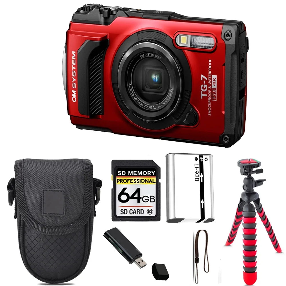 TG-7 SYSTEM - Kit Camera + Case Olympus Tough OM 64GB Digital Tripod (Red) +
