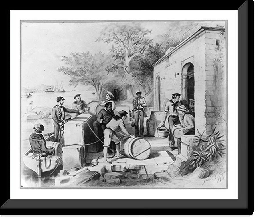 on River,. Republic, The Ozania [Dominican Seamen fresh Framed Diago 1871]: Columbus with 21-7/8" Print, x Historic water, casks Spring 17-7/8" the filling
