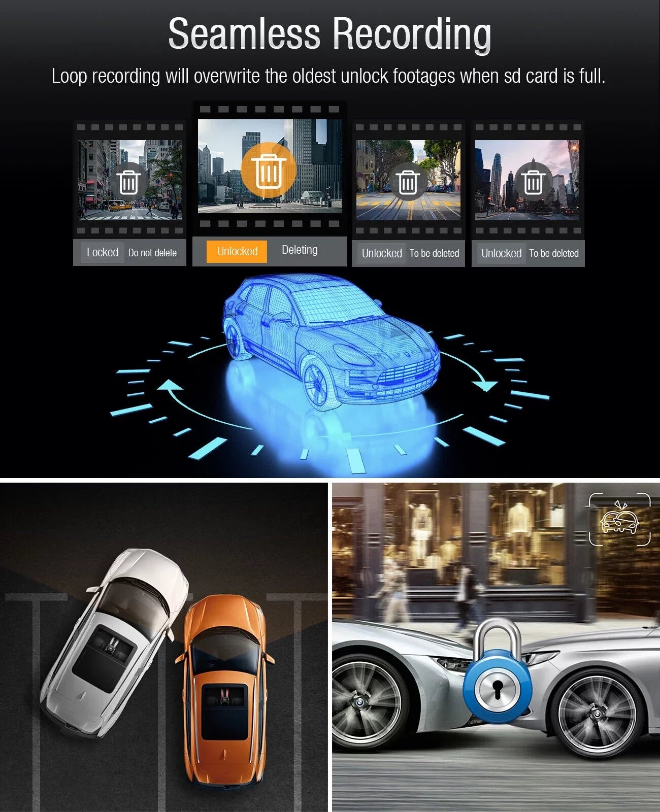 3" Dash Screen Loop G-Sensor and Dash Front Camera 4K Mode Cam Camera 4K+1080P Parking TOGUARD Recording LCD Car Inside