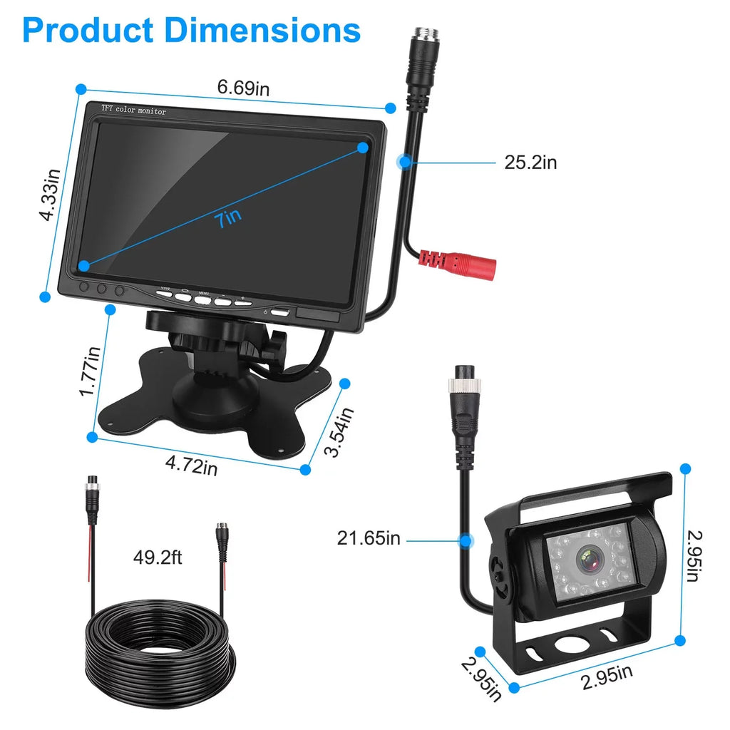 with Trunk Parking Waterproof SUV Parking Reverse Night Vision Reverse Camera, 7In Vehicle Car System Reverse Rearview System, Car Van Camera, Car Backup IP67 Monitor for