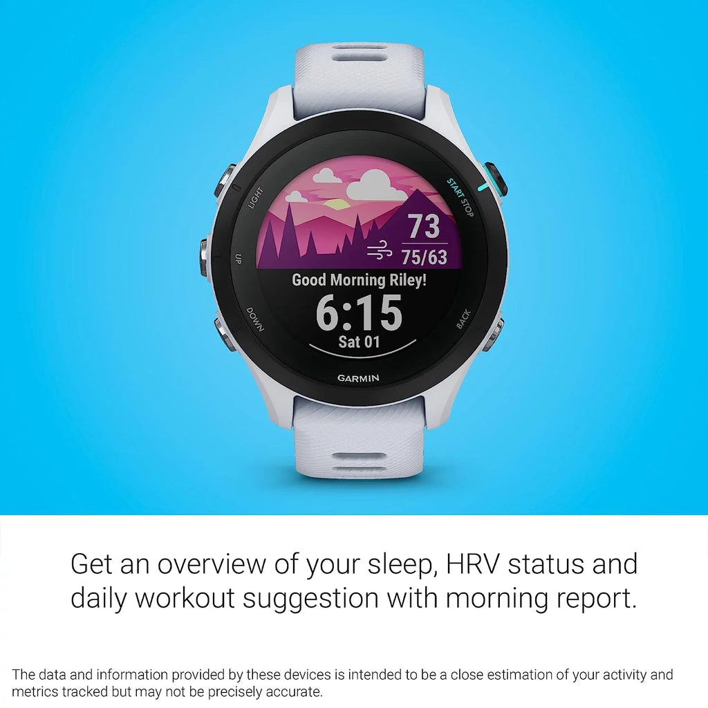 Advanced Running Forerunner 6Ave Battery, Smartwatch Smaller Music, Towel, Travel & Insights, 255S Garmin Workout with Charging Whitestone Kit Long-Lasting Cleaning Base, Music, with GPS