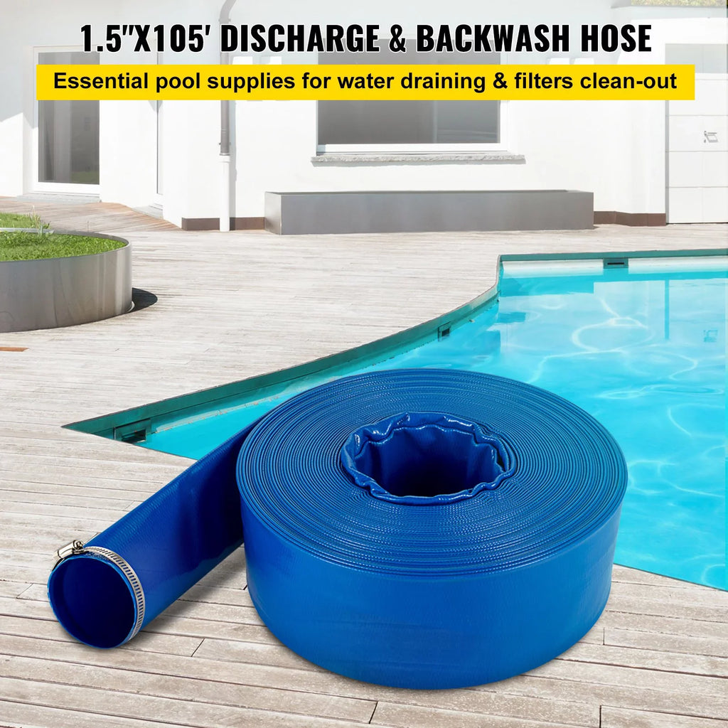 Heavy Water & Hose, Swimming for Blue 105', Weather-proof Clamps, Pool Backwash PVC Hose, Flat Hose Fabric x Burst-proof, VEVOR 1-12" Discharge & with Duty Lay Transfer, Drain Ideal