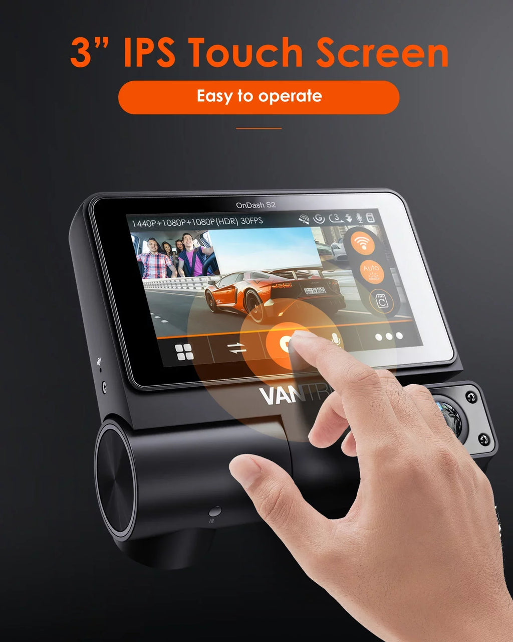 Supercapacitor Monitor, 30FPS 360° Wide S2 WiFi Dash 3 Vantrue Angle, +1080P 3 Screen IPS in, Parking built Car Camera with GPS Channel inch Touchable 2K Front+1080P Nearly Rear Cam, Interior 24h