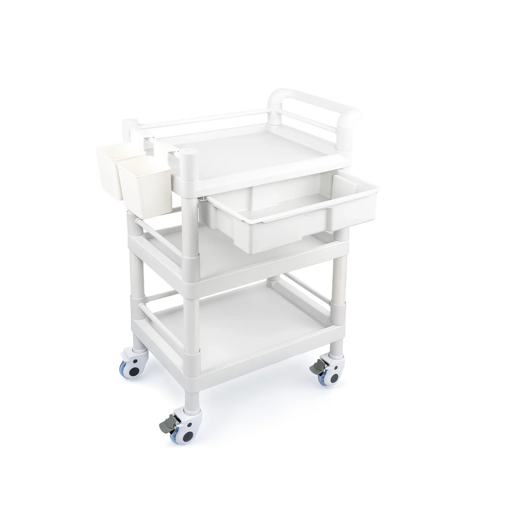 Tier Dirt Wheels 500 Hospital Trolley 3 Heavy for Cart Rolling Medical Dental 360°Rotate with Lbs Buckets Salon Spacious Medical Clinic Cart Duty Trolley Drawers Beauty Mobile Utility