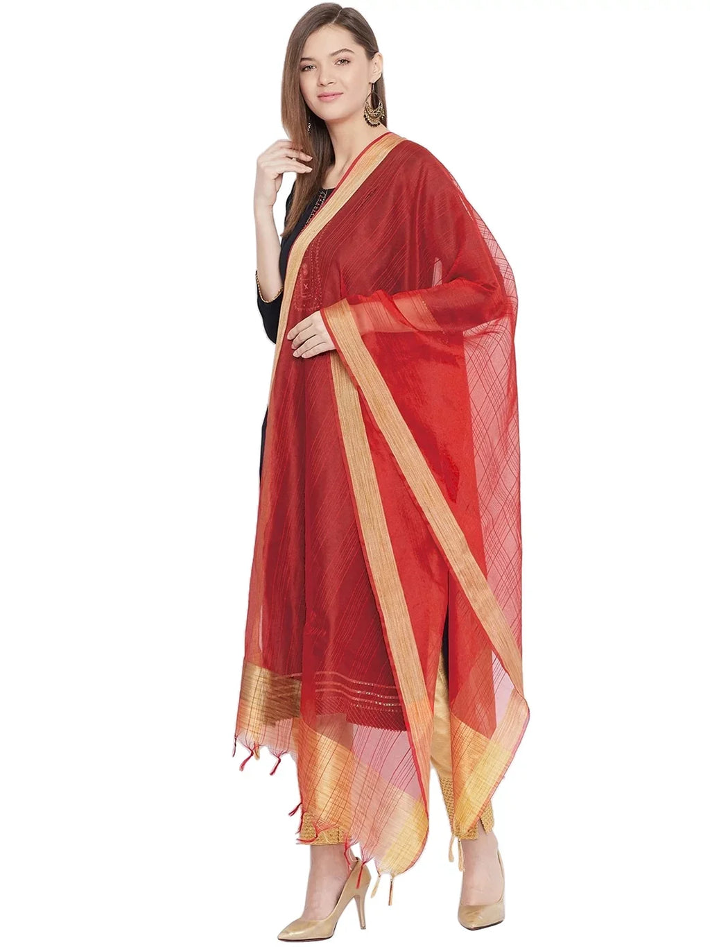 Chunni, Shawl Ethnic Stole, eloria Indian Plain Scarf Woman's Red Wrap Dupatta,