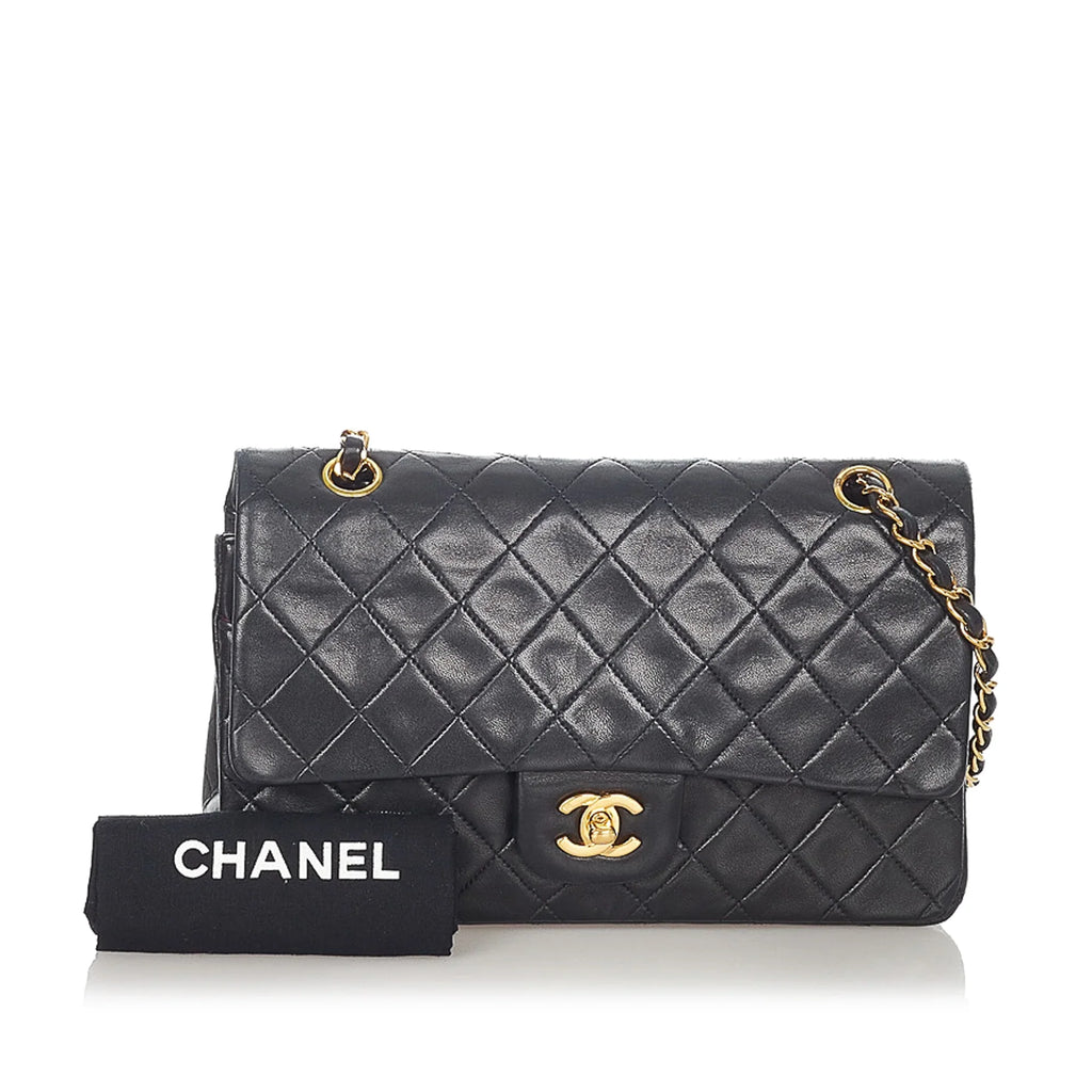 Classic Shoulder Lambskin Women Bag Pre-Owned (Good) Leather Double Black Small Bag Flap Chanel