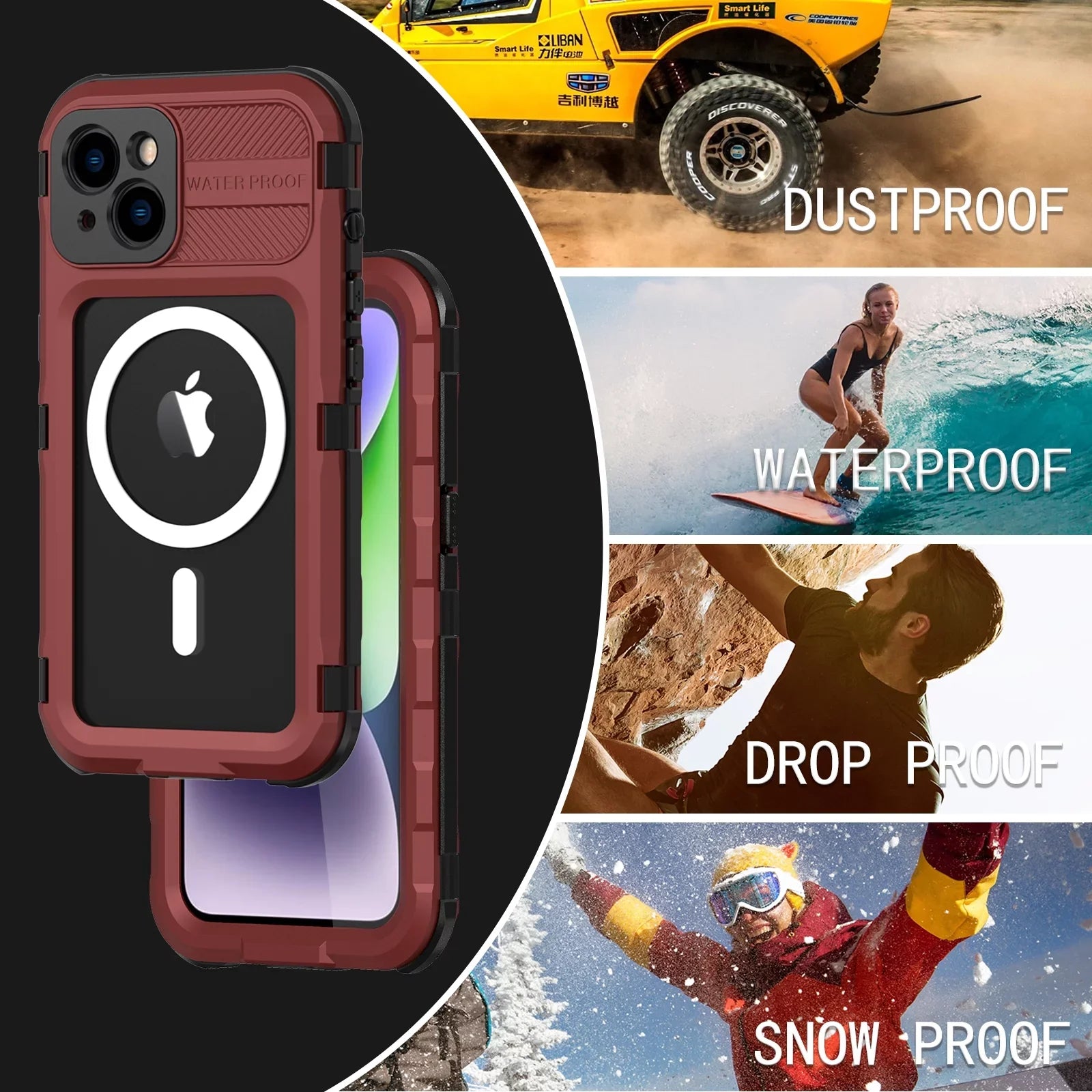 Sturdy Plus, Full and Built-in Case Camera Waterproof 14 Red Sealed Lens Protection with Full-Body 14 Dustproof Cover Shockproof Plus iPhone Protector,Underwater for iPhone for Screen
