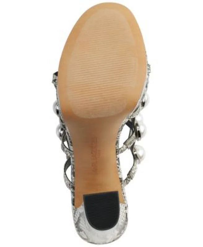 Dress Round Cone 1" Black On M KARL 9 LAGERFELD Womens Heel PARIS Heeled Slip Addica Toe Sandal Snakeskin Platform Embellished