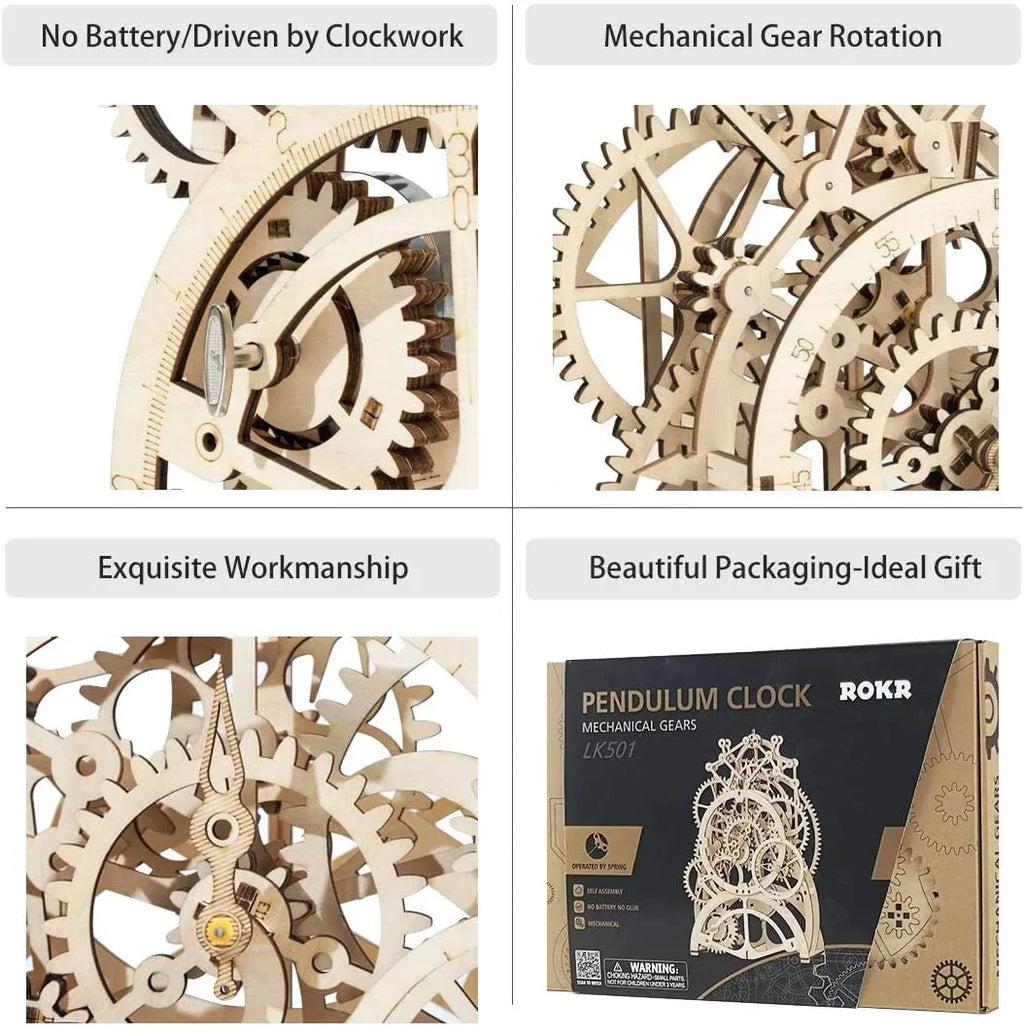 Toy for 3D Wooden Pendulum Gifts Robotime Set Building Build Clock Adults to Gears Puzzle,Mechanical Mechanical Kids Birthday