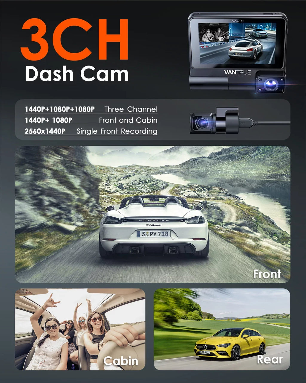 Supercapacitor Monitor, 30FPS 360° Wide S2 WiFi Dash 3 Vantrue Angle, +1080P 3 Screen IPS in, Parking built Car Camera with GPS Channel inch Touchable 2K Front+1080P Nearly Rear Cam, Interior 24h