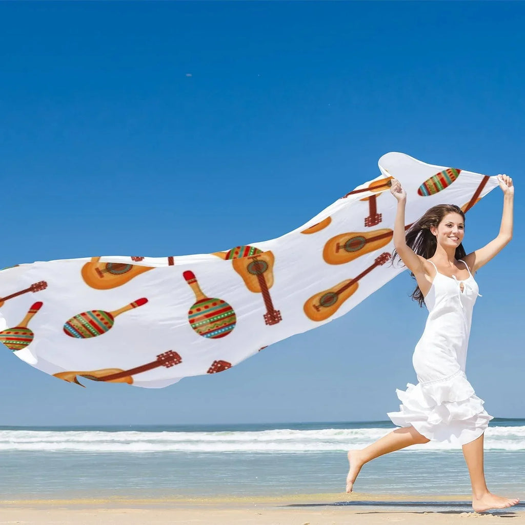 Hyjoy Wrap Shawl Guitars Scarf And Silk Women Culture Mexican Girls Maracas for Long Neck Scarves Lightweight Pattern