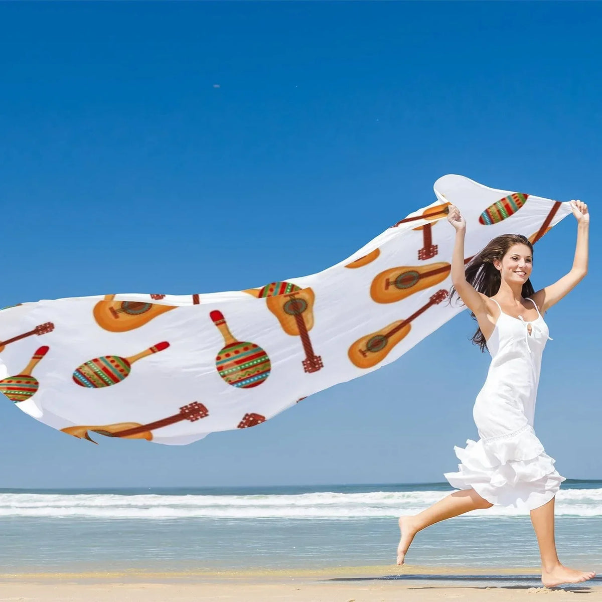 Hyjoy Wrap Shawl Guitars Scarf And Silk Women Culture Mexican Girls Maracas for Long Neck Scarves Lightweight Pattern