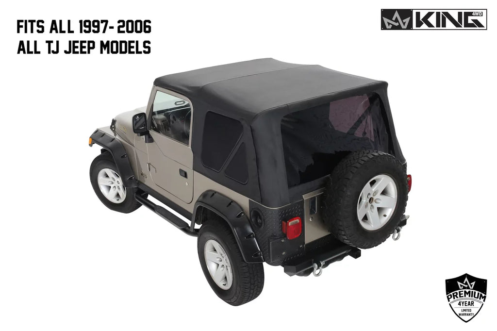 Replacement Premium Jeep Diamond Without Windows Doors Top OVS Fits Upper With King 4WD TJ Soft Tinted 14010235 Wrangler 1997-2006 Black