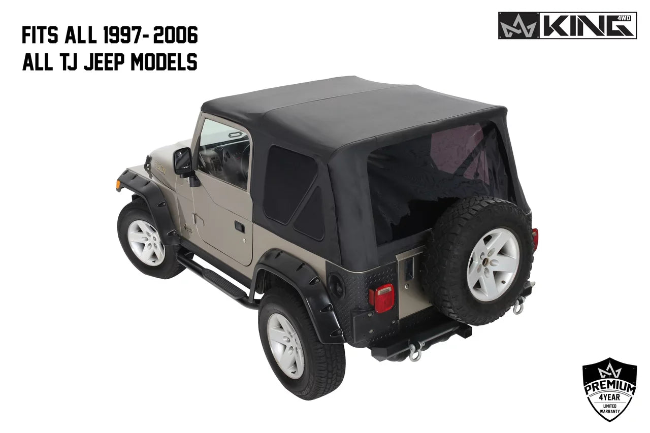 Replacement Premium Jeep Diamond Without Windows Doors Top OVS Fits Upper With King 4WD TJ Soft Tinted 14010235 Wrangler 1997-2006 Black