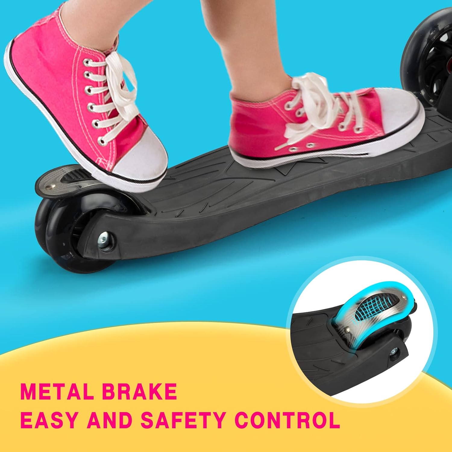 to Collapsible 12 with Portable Scooter Bearing, 3 Old(Black) Push 3 Boys for Scooter Height, from Kick Girls Wheels Years Kids Toddlers Light AEBC-9 Up 4 Adjustable