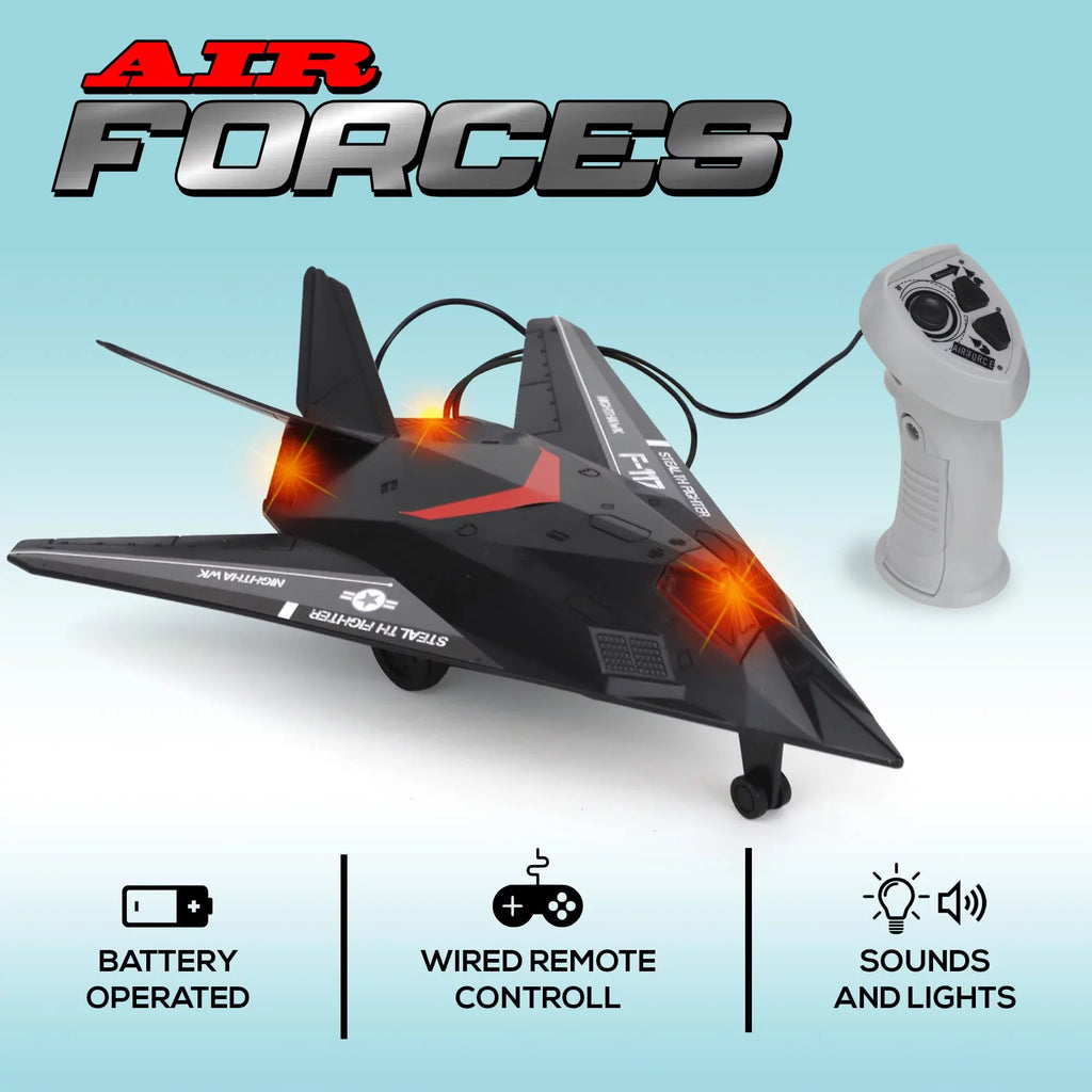 Fighter Toy & Lights Airplane Perfect Toddlers Remote 43" with Wire, Stealth Plane, Wired Ages for Control with Sounds Playkidiz 3+,