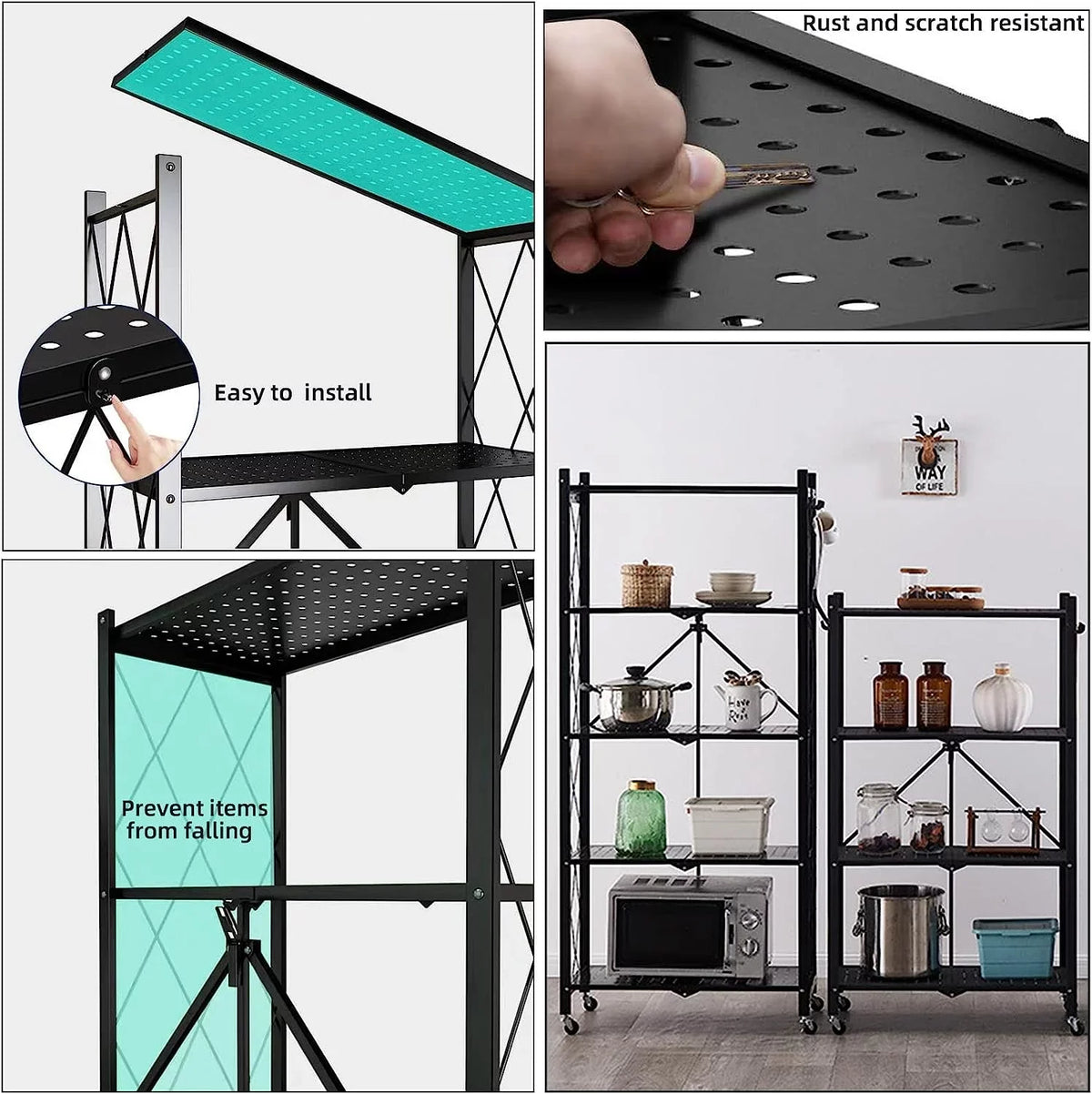 65" Collapsible Metal Wheels Kitchen x Duty (5- Units for H Shelving storage) Metal Rack, shelf Closet, D Storage W 5-Shelf Bakers on x Foldable Garage Shelves, Organizer 14" Wire, Heavy 28"