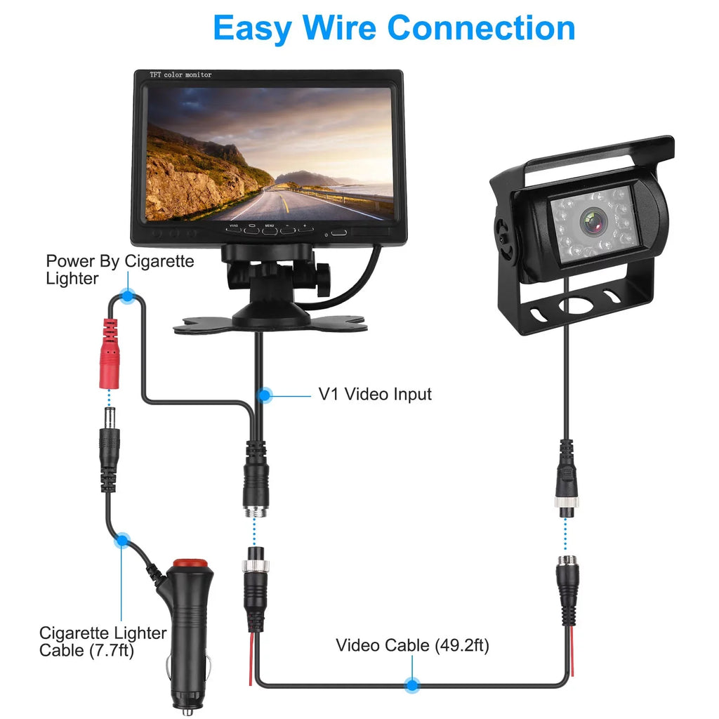 with Trunk Parking Waterproof SUV Parking Reverse Night Vision Reverse Camera, 7In Vehicle Car System Reverse Rearview System, Car Van Camera, Car Backup IP67 Monitor for