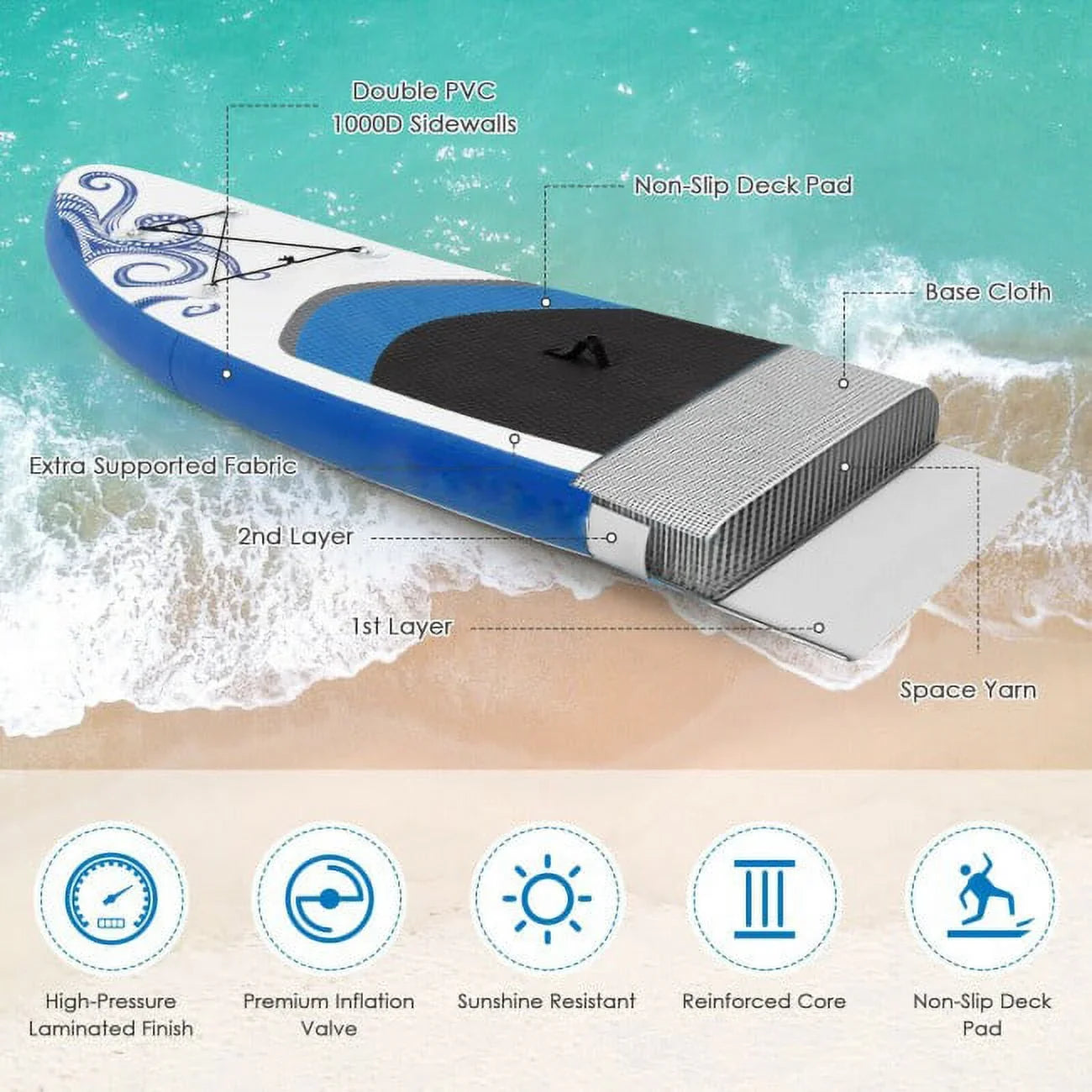 11-Feet Water Surfing Sports Board Wonderful Inflatable Paddle Enjoy Adjustable