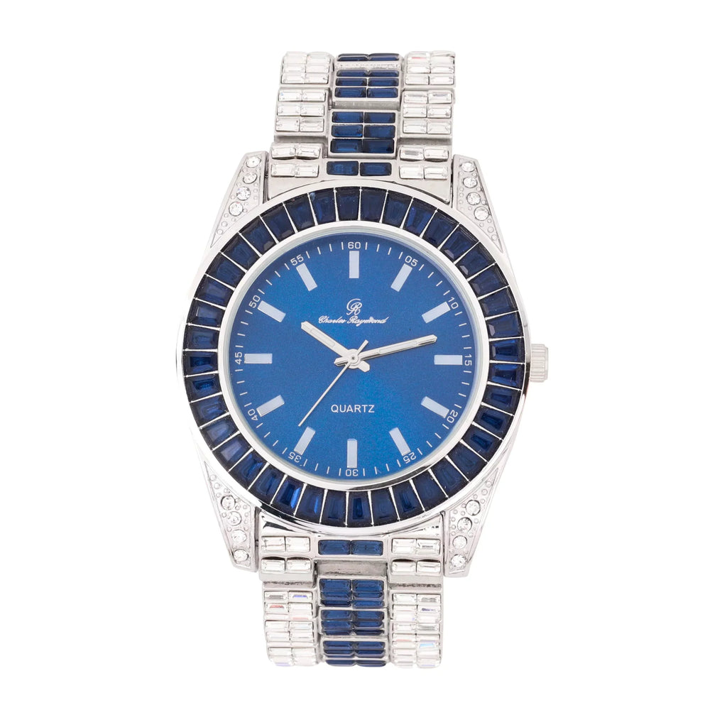 Raymond Crysal The Colorful Bling'ed and of Charles ST10377S Blue Down - Jet Wrist Clear with Bust Flawless Watch Newest Lotta Timepiece Baquettes! Whitest and The Out on