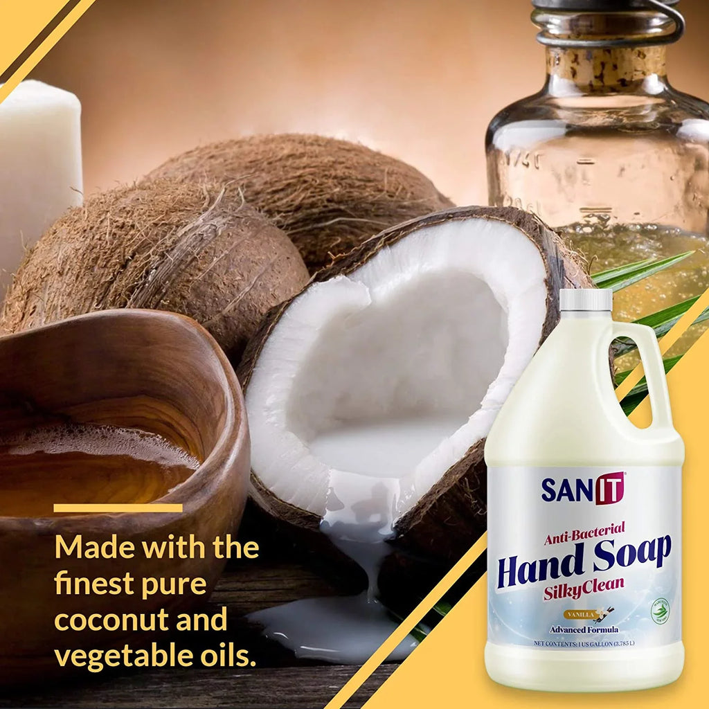 Hand - Gallon Formula Oil Refill Coconut and Sanit Clean Aloe Soap Gel Liquid Wash Hand with Vera Silky in Made Advanced Antibacterial Vanilla, - - All-Natural 1 Moisturizing USA,
