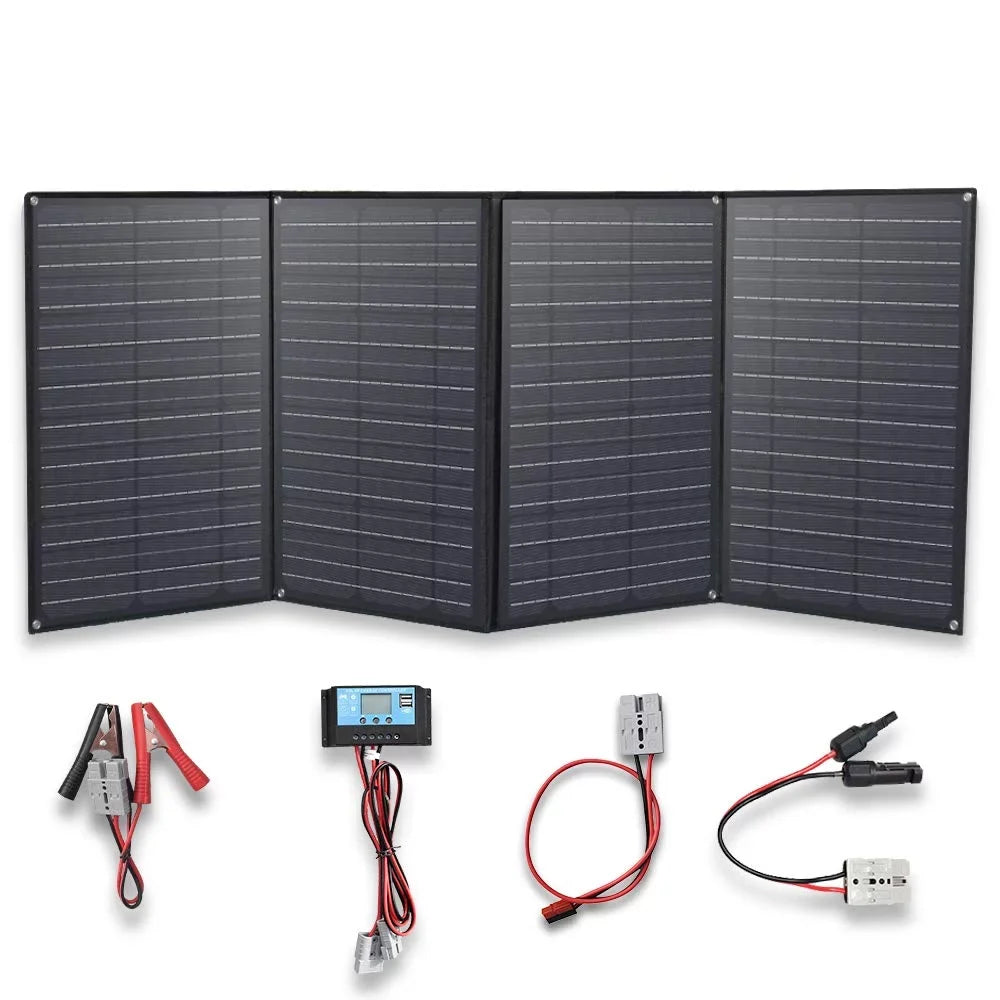 Hiking, Leisure 12v Power Charge Station Outdoor Black Solar Charger XINPUGUANG Camping, for 4 50 watt 20A volt Foldable 200w Kit Solar Controller 12 Battery x Generator Panel