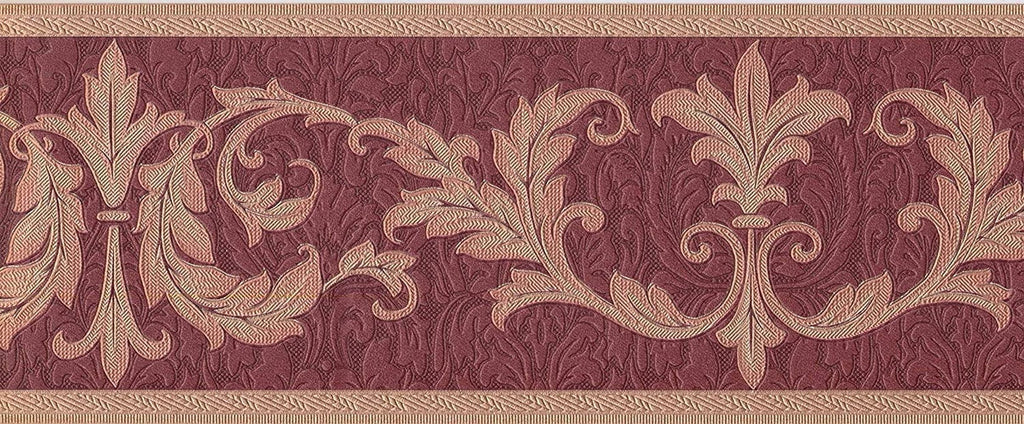 15 Feet Wallcoverings Victorian for 7 Leaves Room Border Gold Wallpaper Damask Bedroom, by Inches Concord Pattern Living Red Style Bronze, 30150