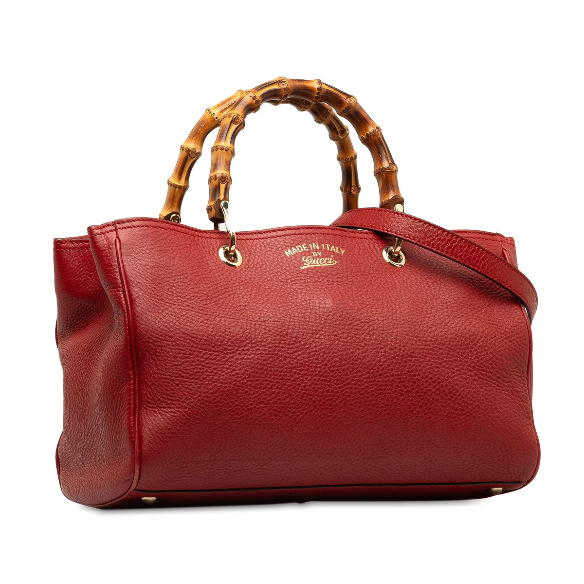 Leather Gucci Calf Authenticated Satchel Shopper Pre-Owned (Good) Unisex Red Medium Bamboo