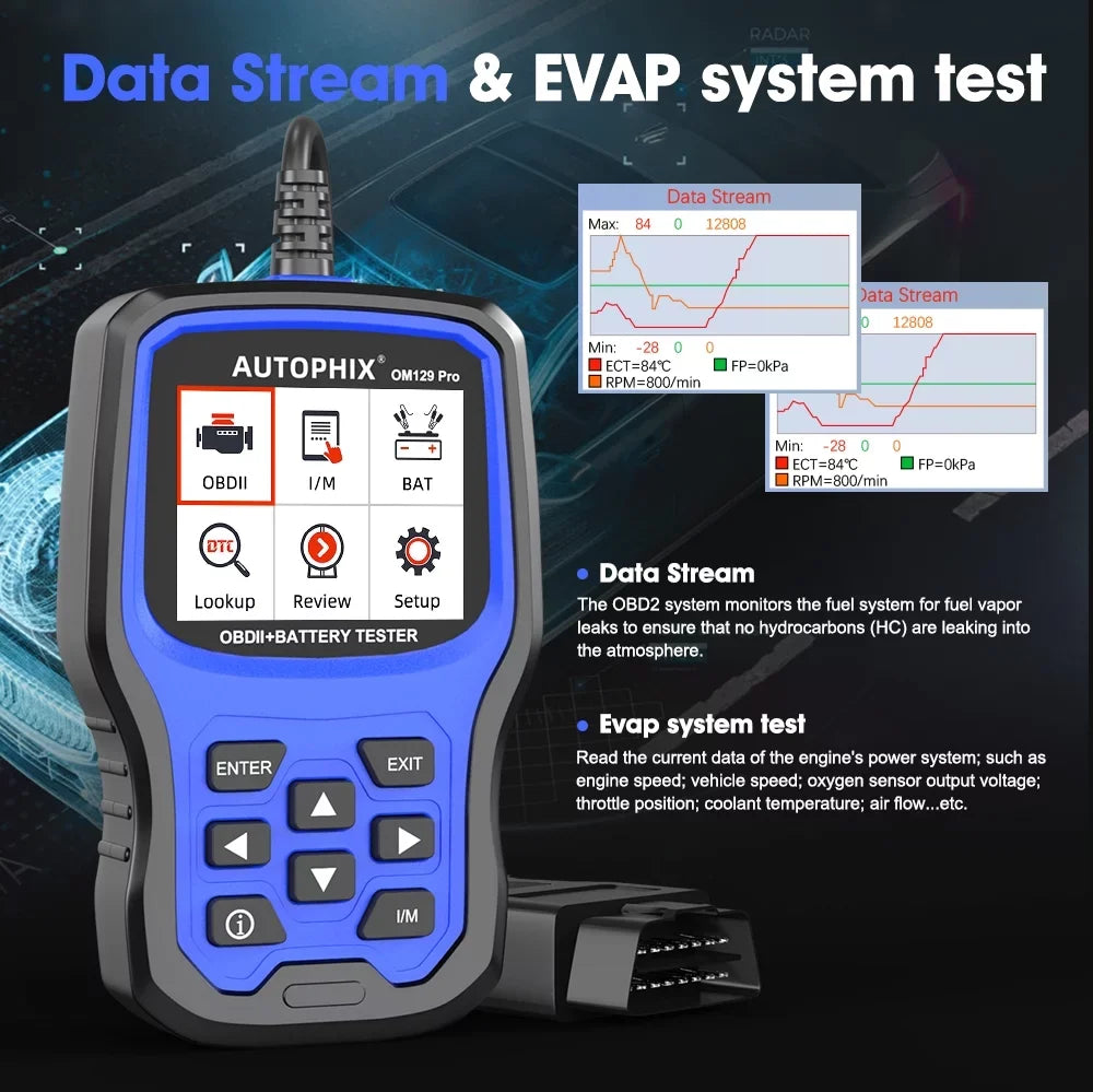 Charging Test Tester Tool Battery Auto Full Reader OBD Battery Scanner PRO in Function Automotive Engine 1 Cranking OM129 OBD2 Test Code OBD2 2 12V EOBD Scanner Analyzer Automotive Diagnostic AUTOPHIX