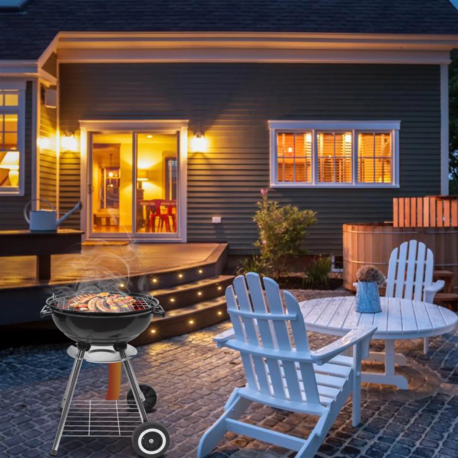 Grill on Wheels, Storage Grate Cooking Steel Outdoor w/ 18 Charcoal Grill with Grill Area, inch Camping BBQ