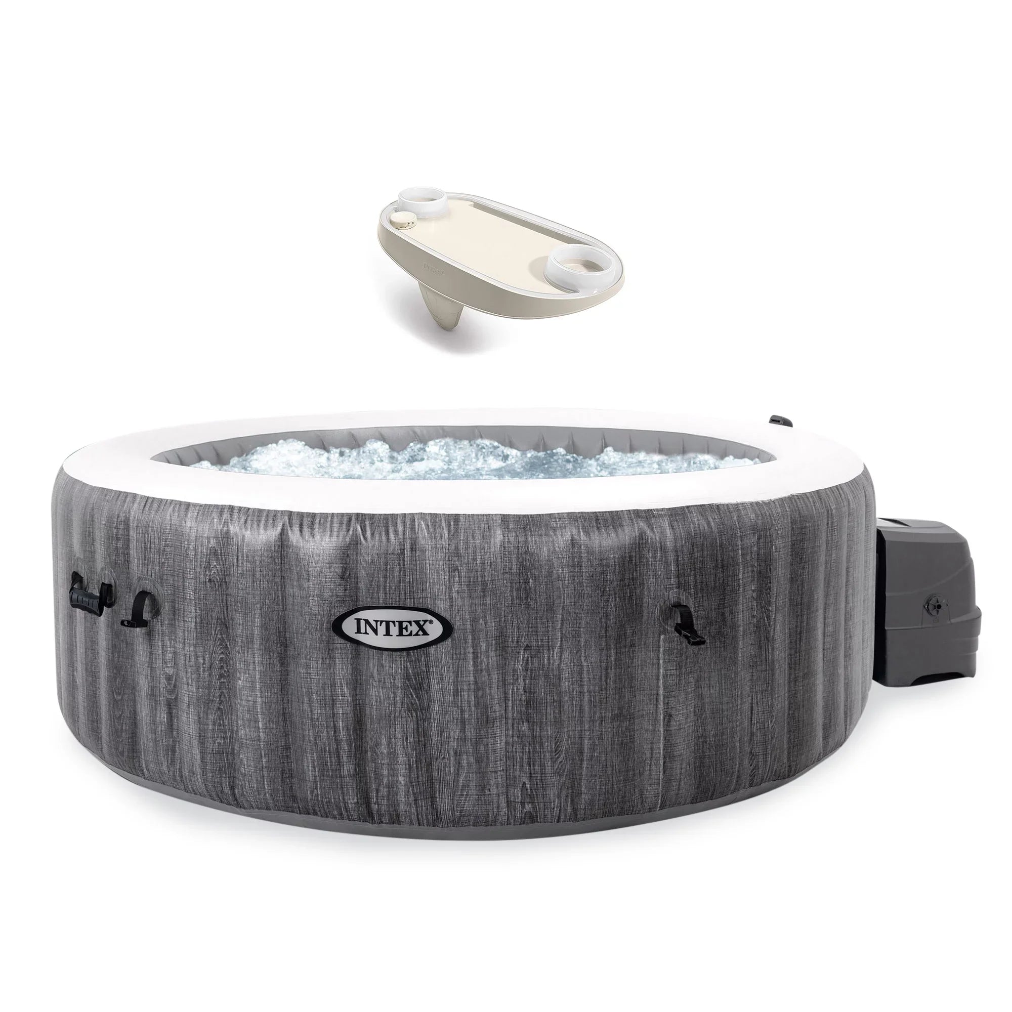 Intex Tray Hot Tub PureSpa Bubble Spa Jet Greywood w/ Accessory Inflatable