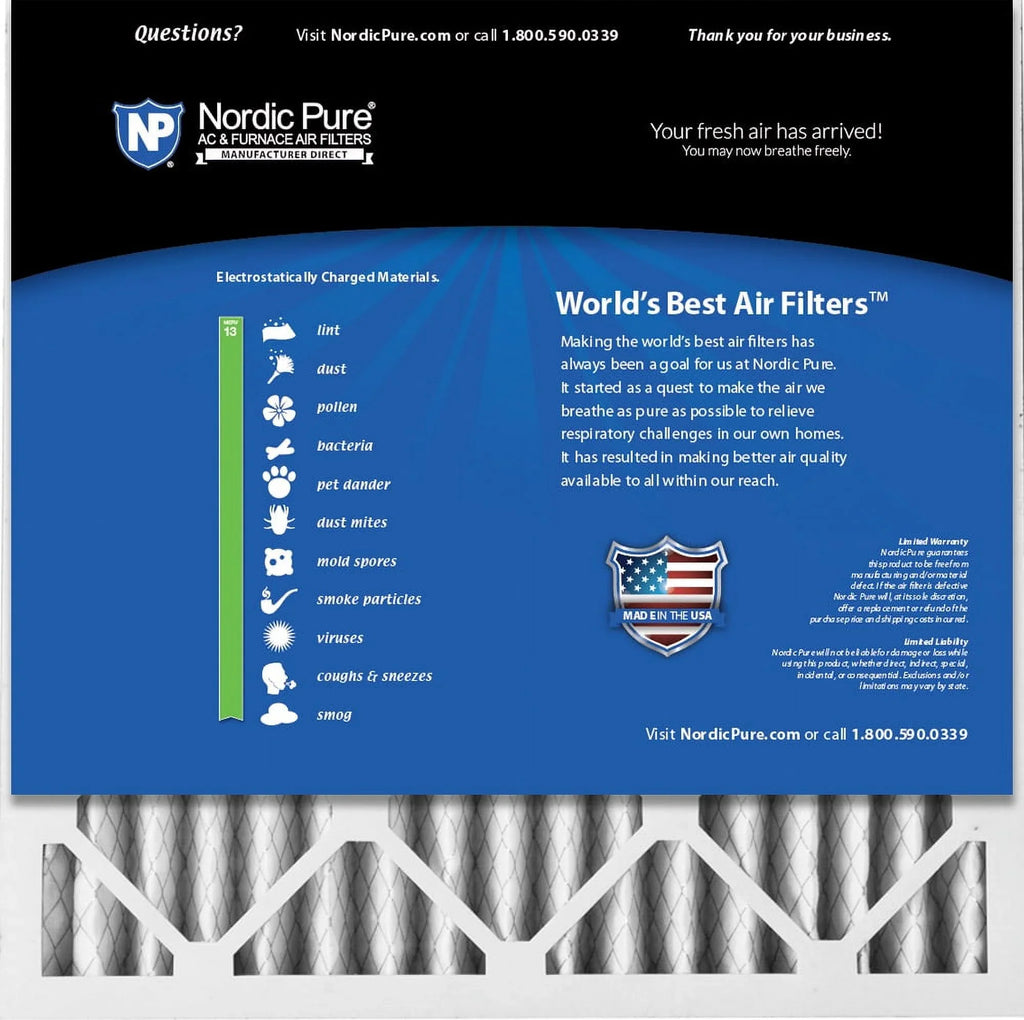 Pack 20x20x2 Filters Air Pleated Pure MERV Nordic 3 13