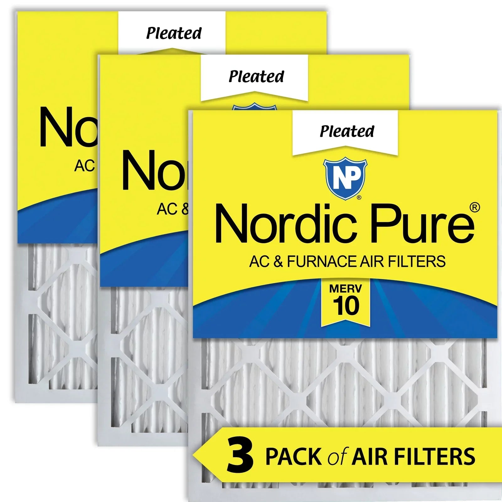 10 MERV 20x20x2 Pack 3 Nordic Air Pure Pleated Filters