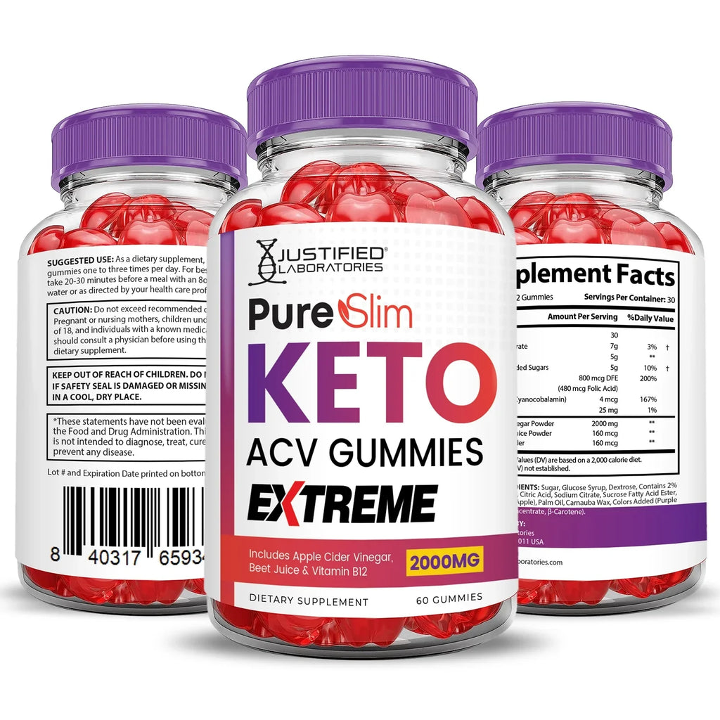 Dietary 120 Keto Extreme (2 Pack) Gummies Gummys ACV Pure Slim 2000mg Supplement