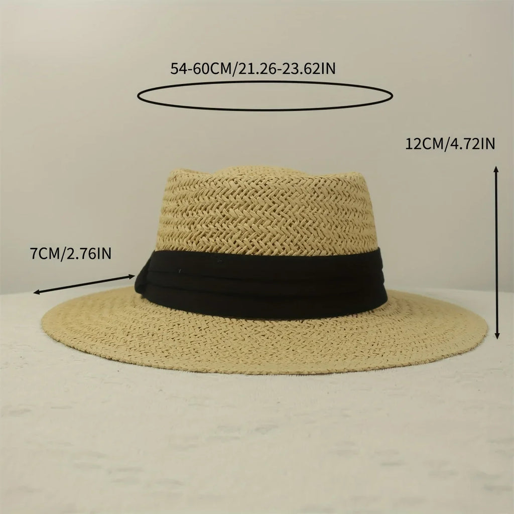 Jkzcp Vintage Top Sun Wide Braided Hat Sun Flat Protection Vacation Hat Beach 1pc Handmade Brim Straw