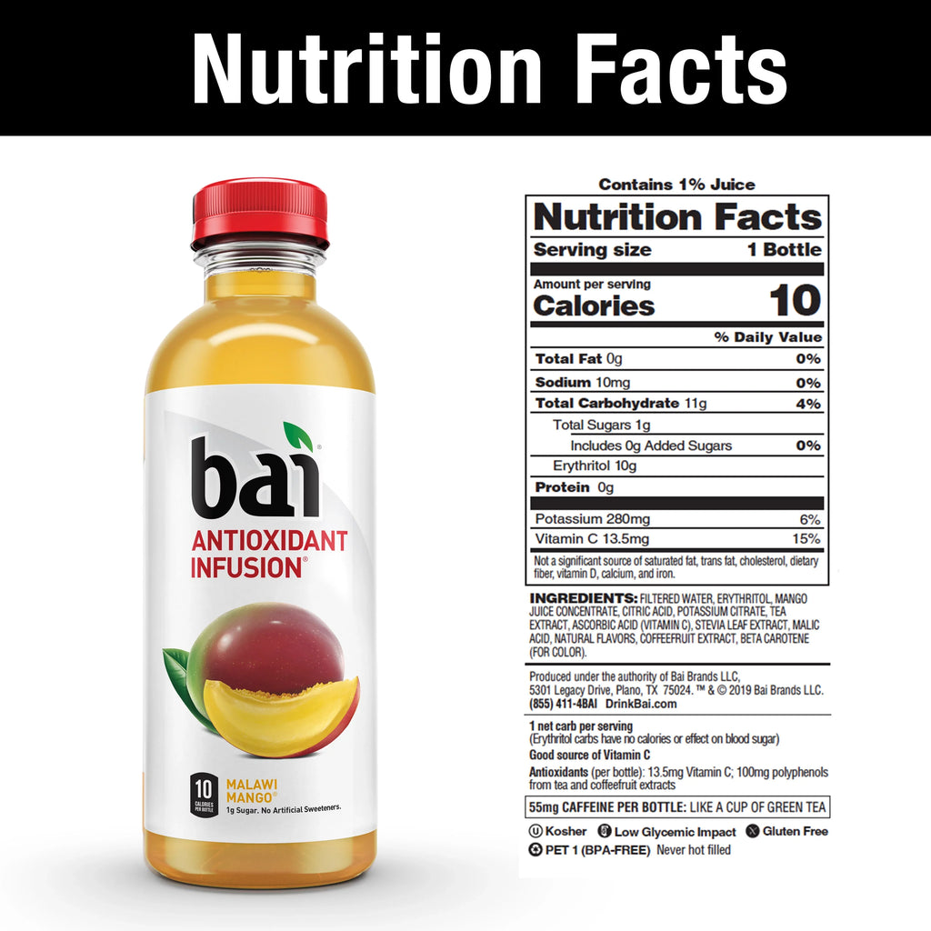 Antioxidant Malawi 12 Oz, Drink, Mango, Fl Gluten-Free, Bottles Pack Bai Infused 18