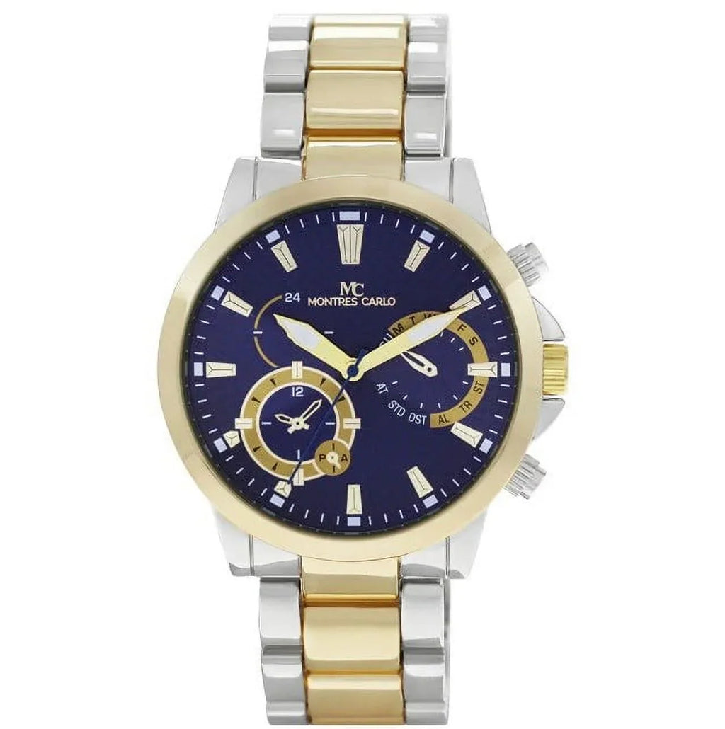 Tone/Blue) Band (Two Montres Quartz Sports Men's Fashion Metal Dress Carlo Watch 45mm Luxury